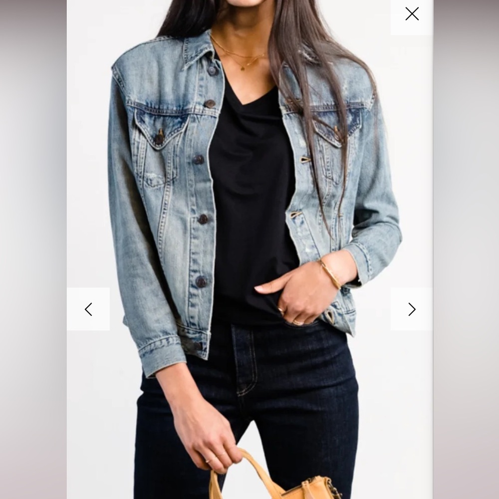 ABLE Merly Denim Jacket Distressed Original Wash Women's Size XXL EUC